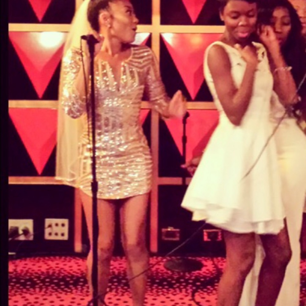 Gold sequin striped detail mini dress